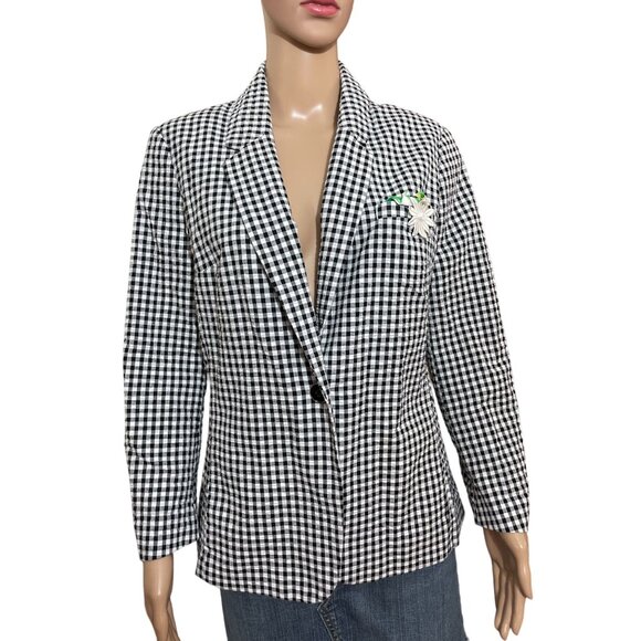 Rafaella Weekend Black White Gingham Lined One Button Blazer Jacket Size M - Picture 1 of 3